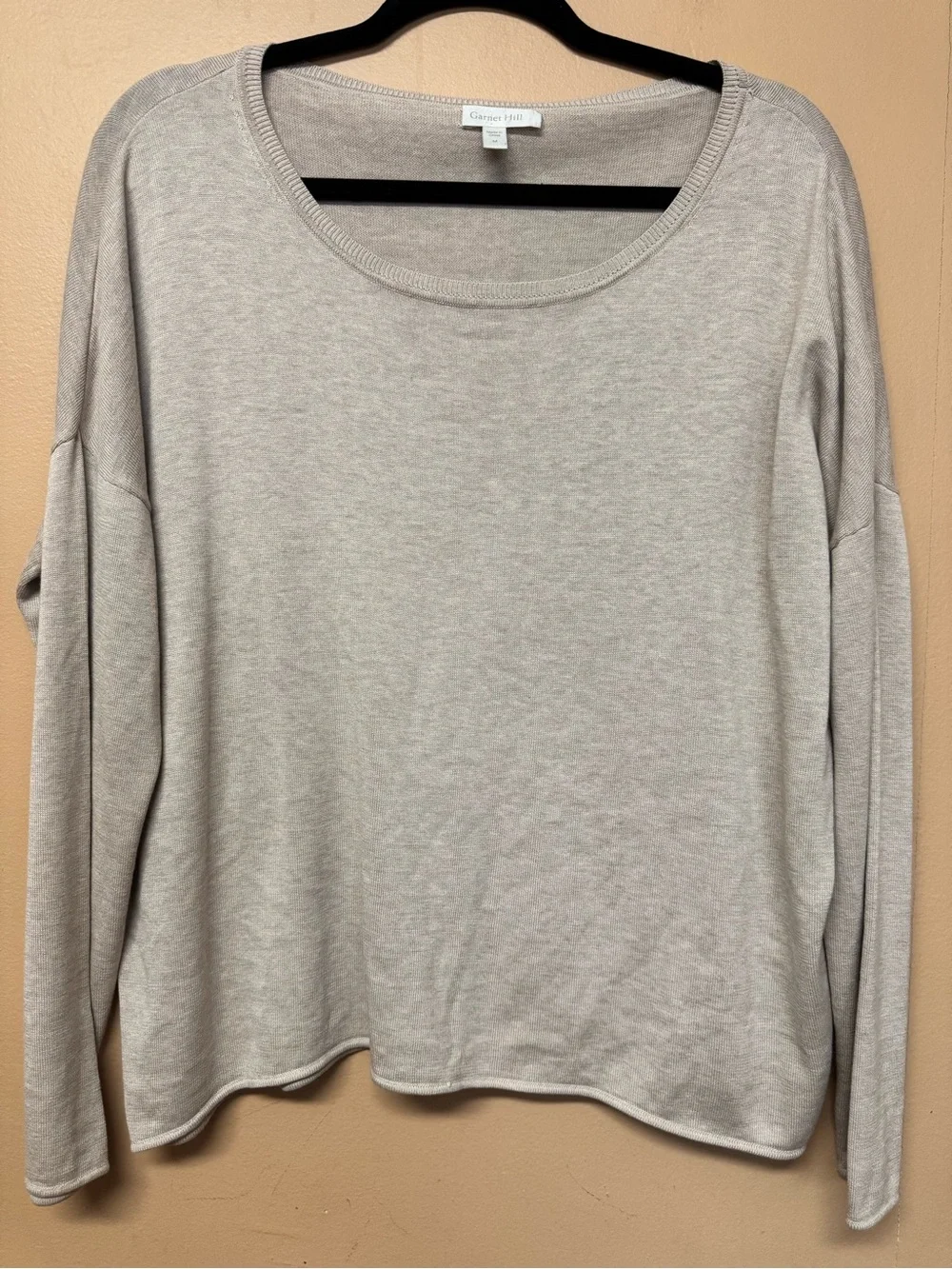 Garnet Hill Boxy Fit Sweater Silk Cotton Blend Slouchy Beige Oatmeal M Pullover - Picture 3 of 8